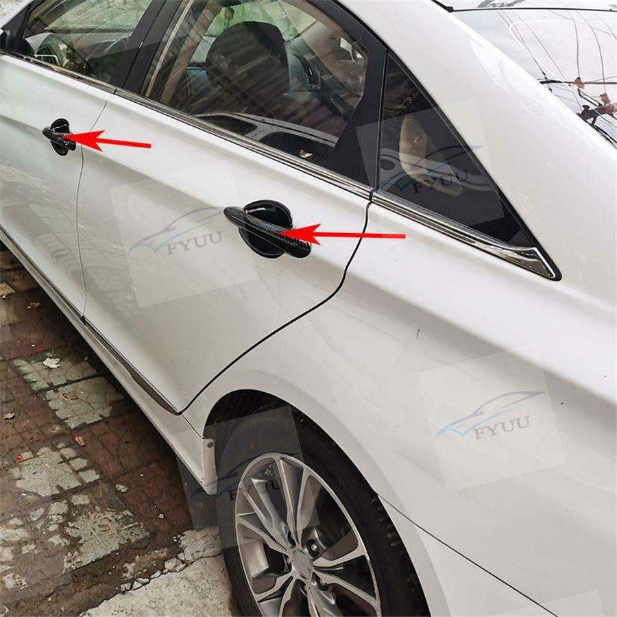 For 11-14 Hyundai Sonata Glossy Black Carbon Fiber Look Door Handle Covers Trims