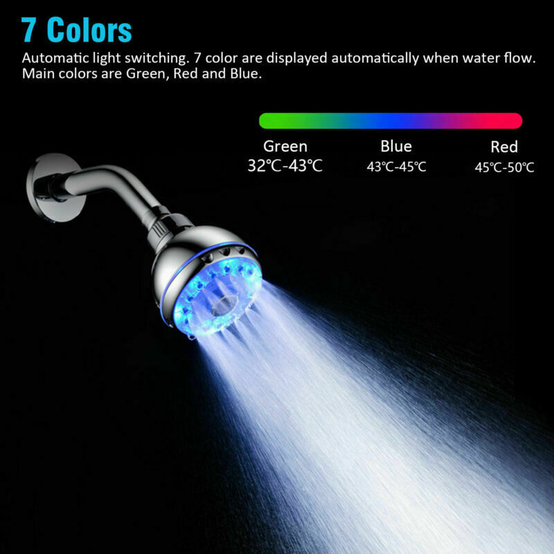 RGB Colorful Shower Head Home Bathroom 7 LED Colors Changing Water Glow Light US