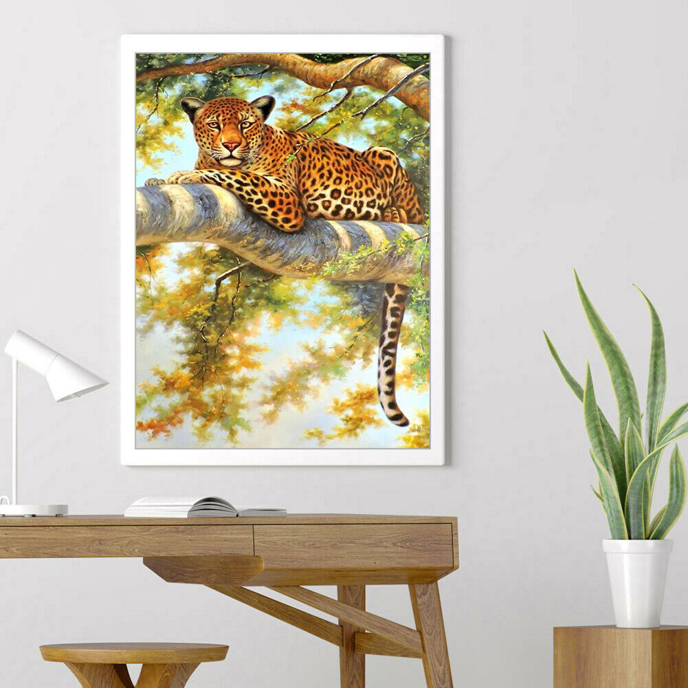 5D Rhinestone Full Square Drill Lying Cheetah Diamond Painting DIY Kit @