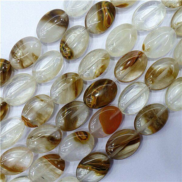 1 Strand 18x13x6mm Brown Fire Cherry Quartz Oval Spacer Loose Beads 15.5" HH8022