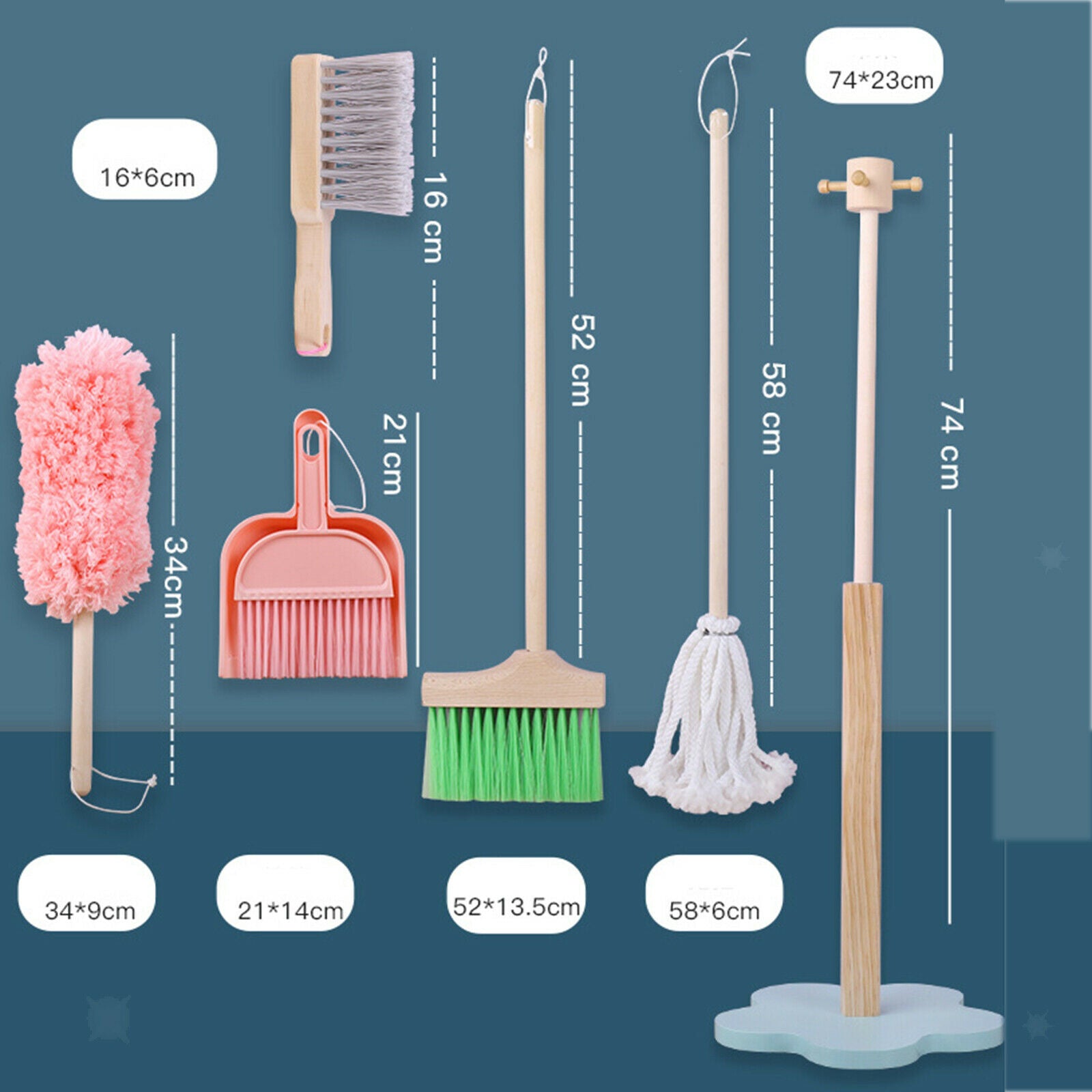 Wooden Children Cleaning Tools Set Mini Broom Mop Dustpan for Kids Housework