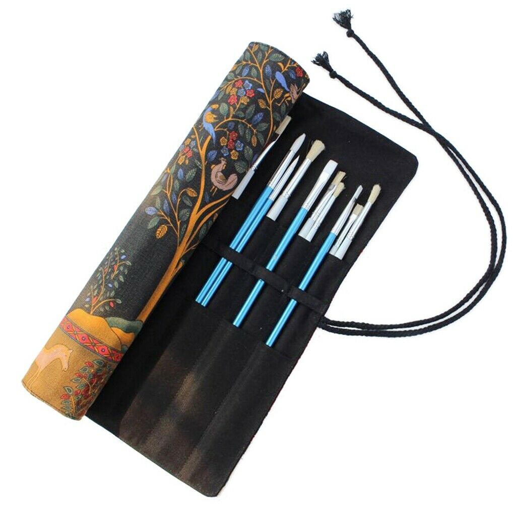 Artist Paint Brushes Pen Storage Case Roll Up Canvas Pouch Bag Organizer