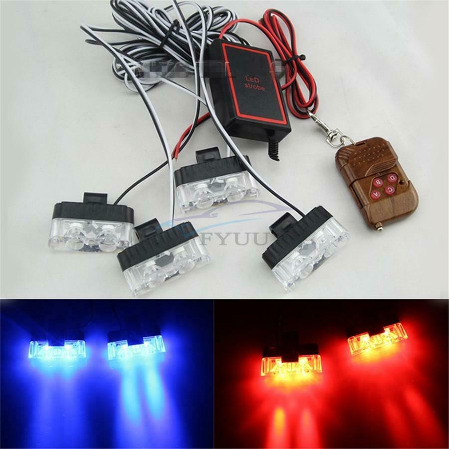 1 Set DC 12V Car Wireless Remote Control Exterior Grille Red&Blue Strobe Light