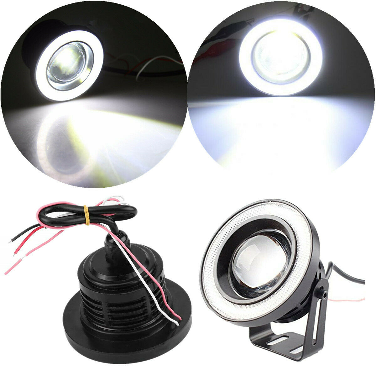 2 Pcs 3.5" COB Angel Eye Fog Lights White Halo Ring 20W 12V with 2 Pcs Brackets
