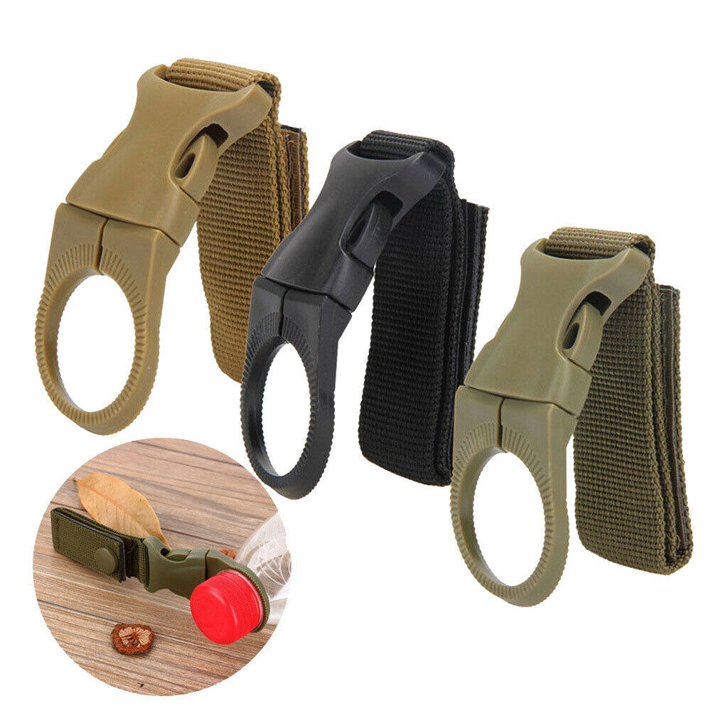 8X Nylon Molle Hanging Strap Webbing Buckle Clip Water Bottle Hook Belt  Black