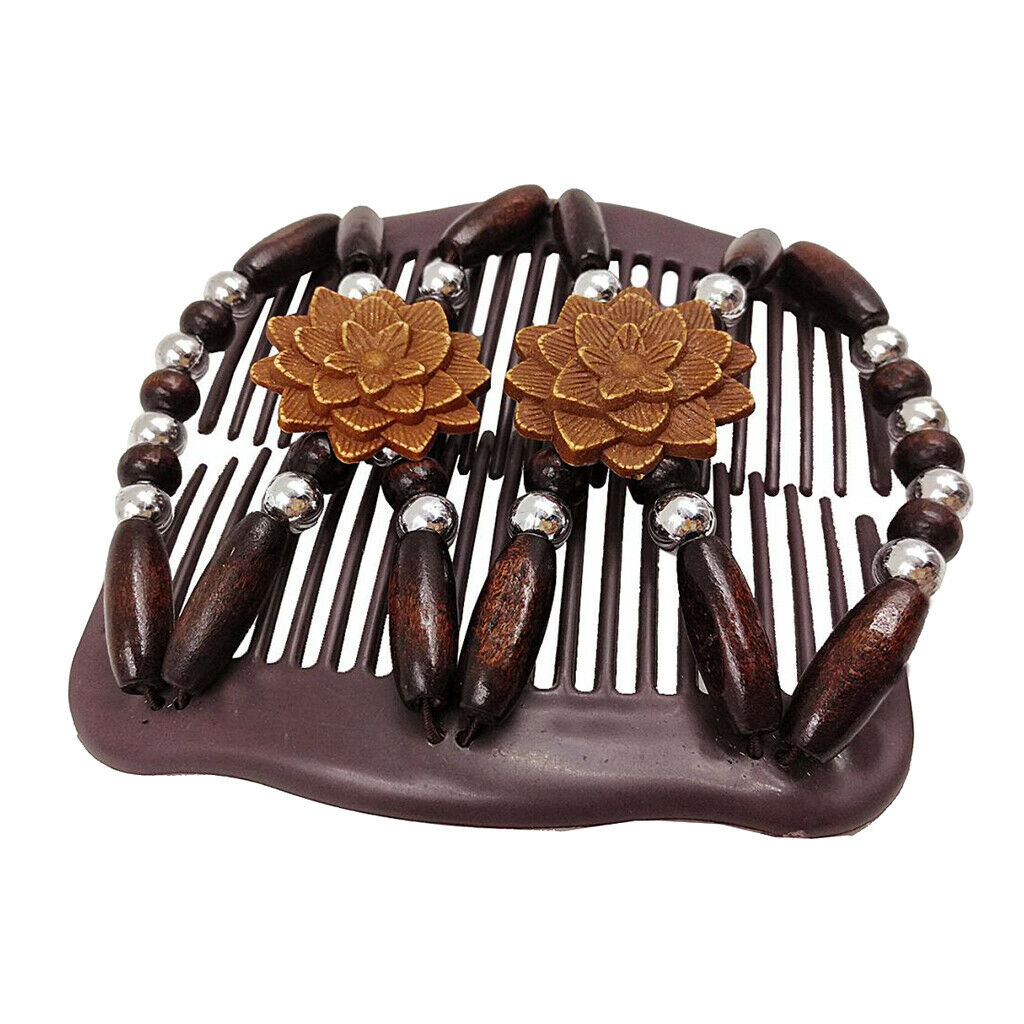 Magic Wood Beads Double Clip Comb Stretchable Hair Roses Womens Party DIY