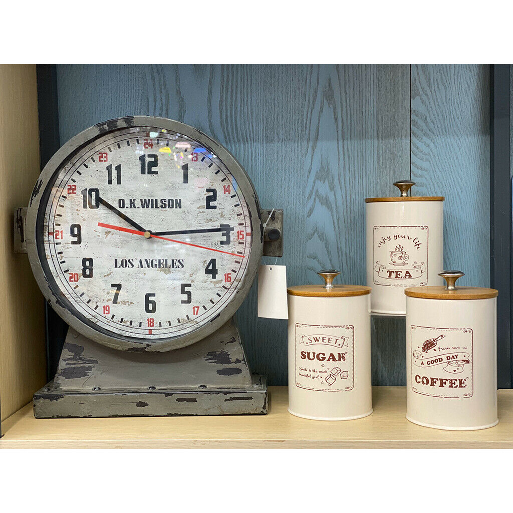 Set of 3 Retro Tea Coffee Sugar Canisters Storage Jar Tins Metal with Lid