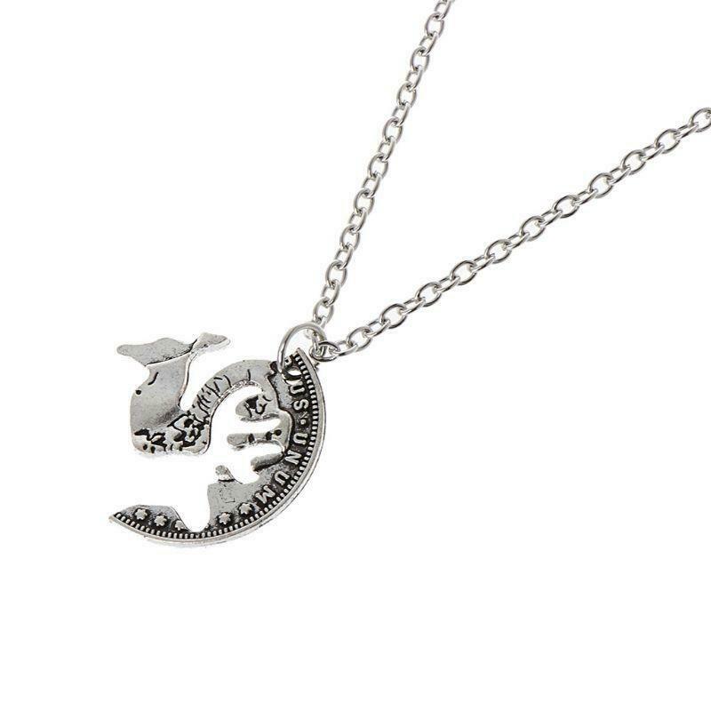 Deer Heads Lover Puzzle Necklace Set Quarter Coin Cut BBF Couple Fashion Jewelry