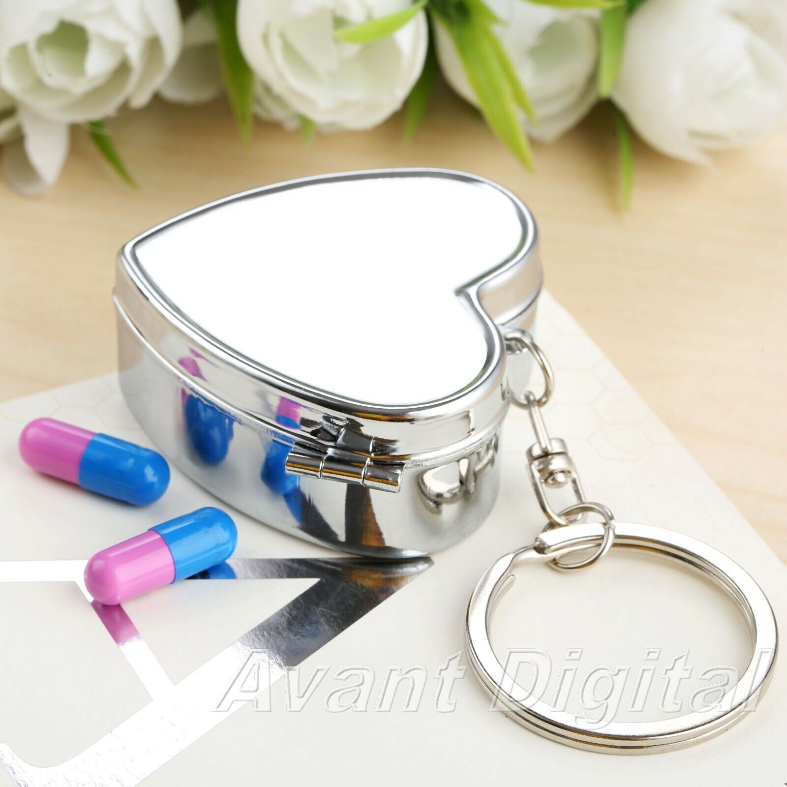 Portable 2 Compartments Pill Box Heart-Shaped Medicine Container Storage Case