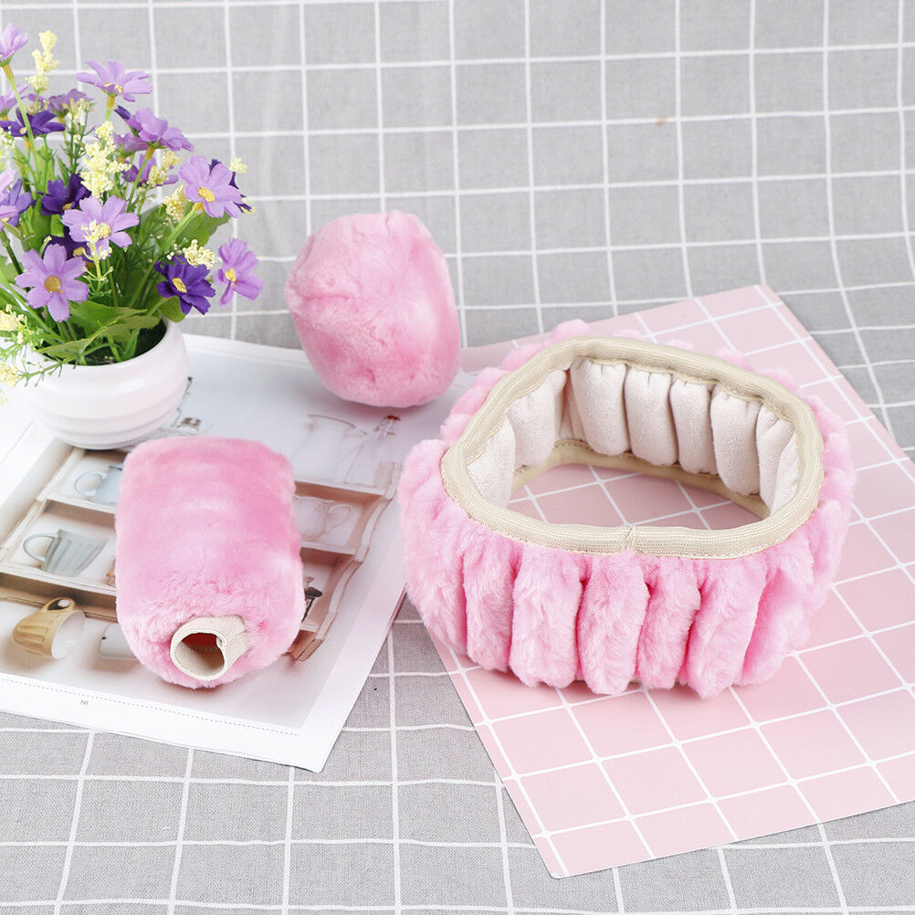 3Pcs/set Winter pink soft warm plush car steering wheel cover handbrake coversBD