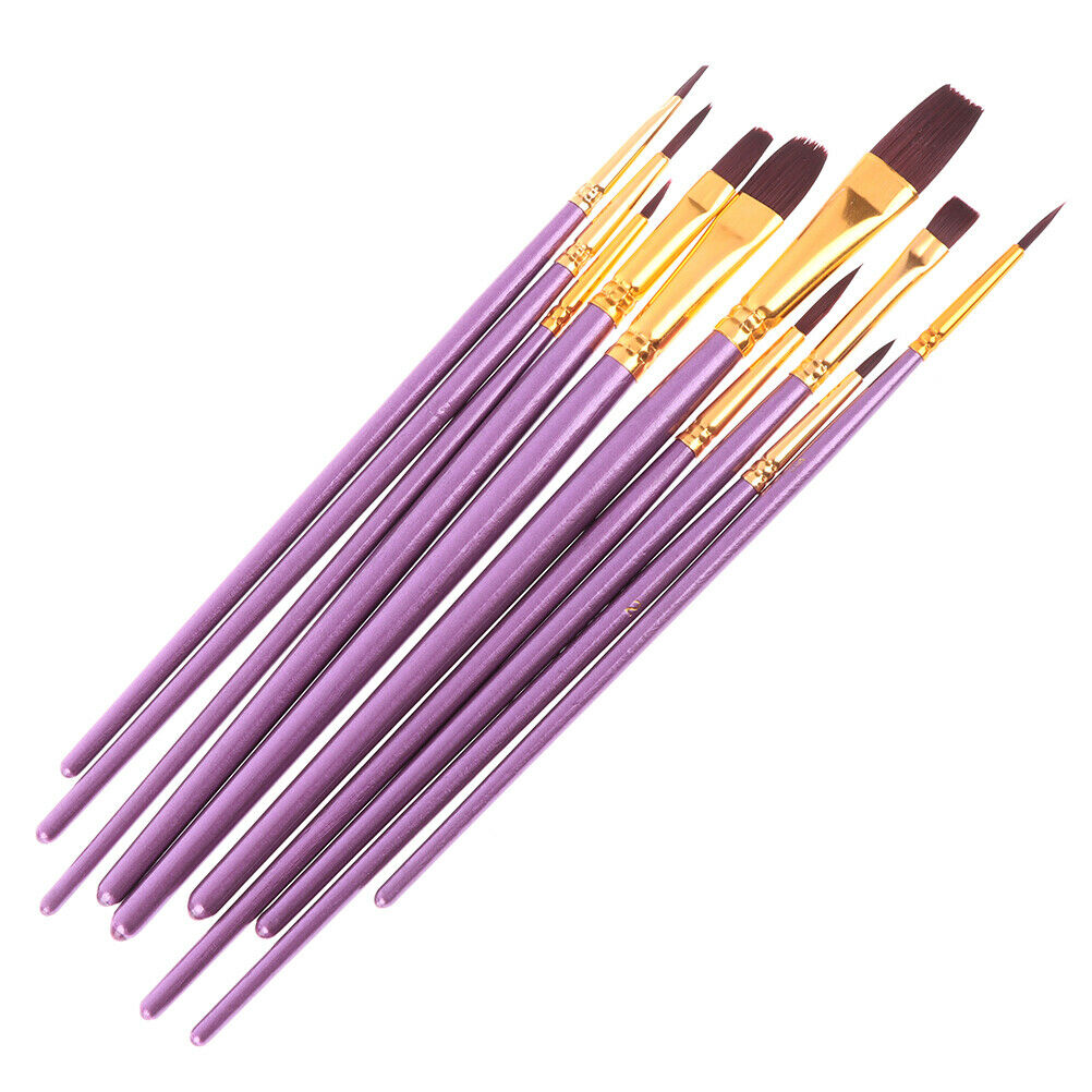 10X purple paint brush set Nylon watercolor acrylic oil drawing art supplies  BU