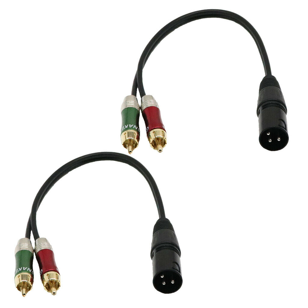 2x 1ft XLR Male to Dual RCA Male Patch Cable - 1 XLR to 2 RCA Audio Cord