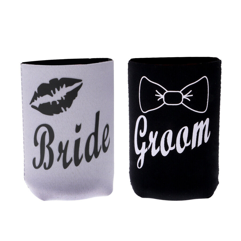 Wedding Bride Lips Groom Bowknot Soda Stubby Beer Can Cooler Insulator Wrap