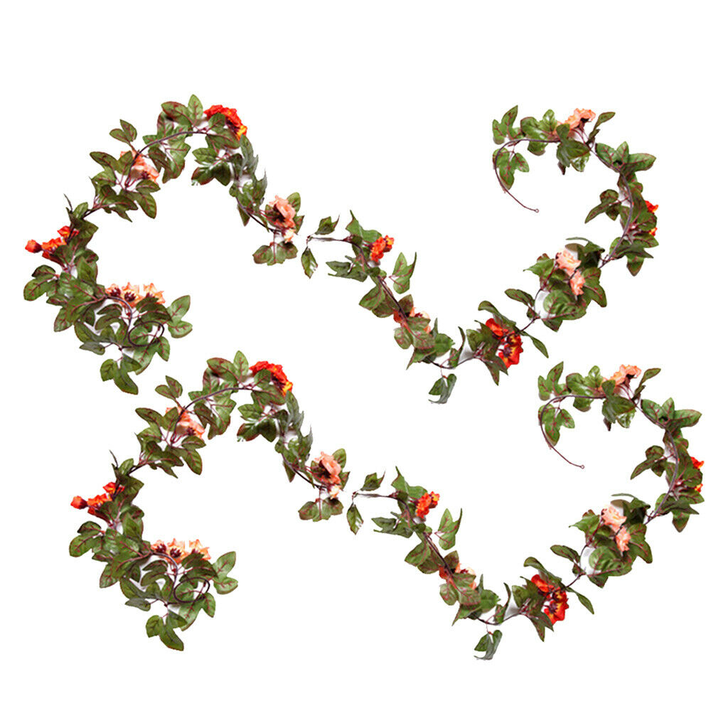 2pcs Vivid Color Vine Flowers Garland Silk Flower Garland Wall Hanging Art