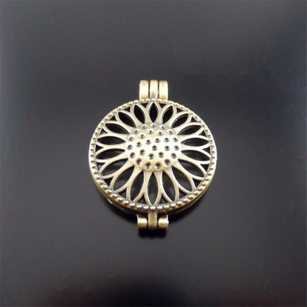 1pcs Sunflowers Hollowed Lockets Bronze Alloy Necklace Pendants Oil Diffuser