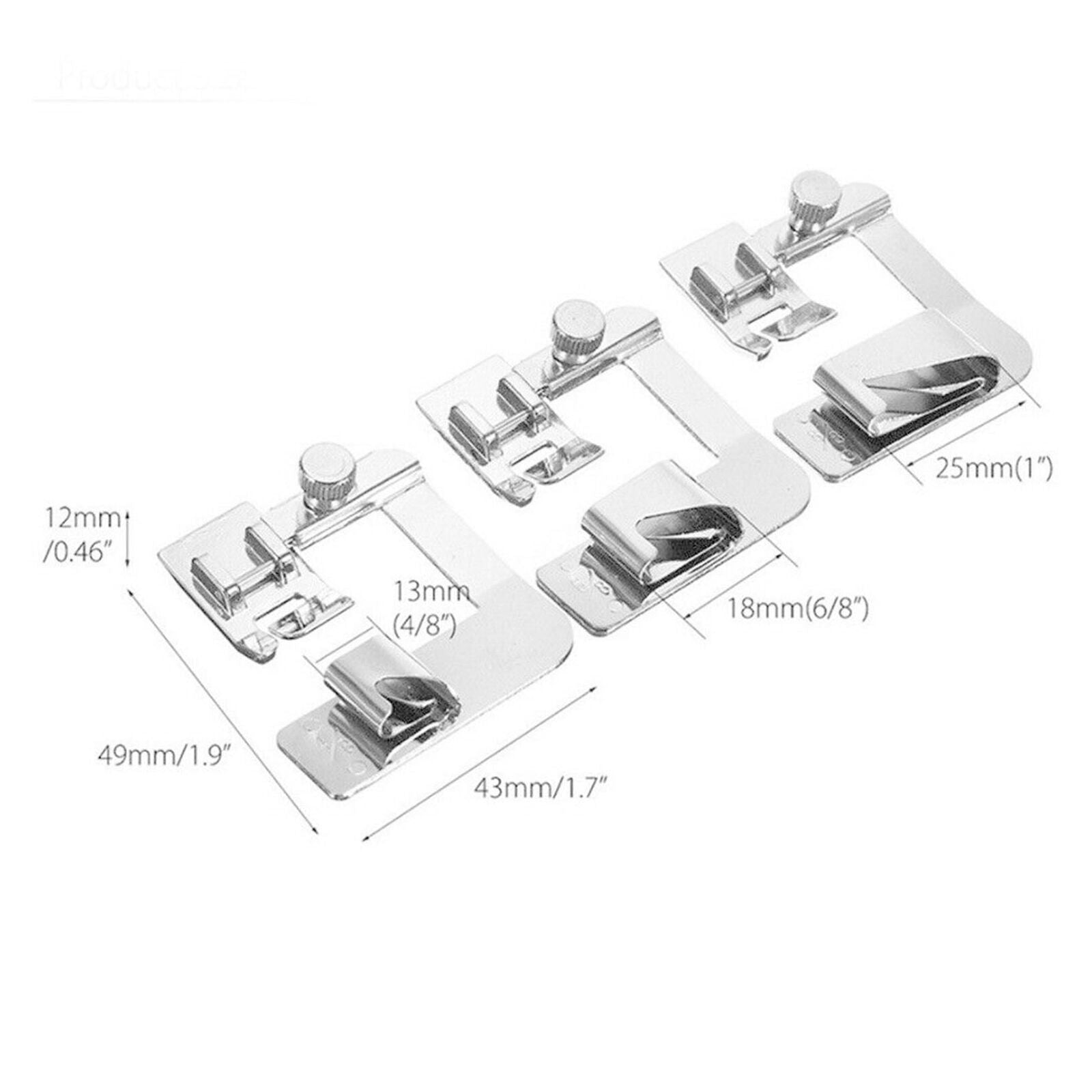 3Pcs Wide ROLLED Hemmer Foot For Domestic Sewing Machines Snap on Presser