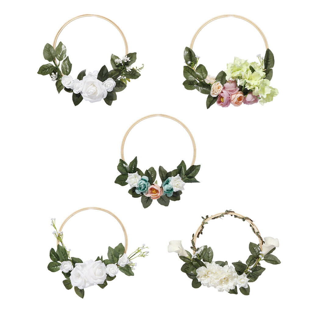 2x 20cm 8" Artificial Flower Hoop Wreath Garland Hanging Home Decor Wedding