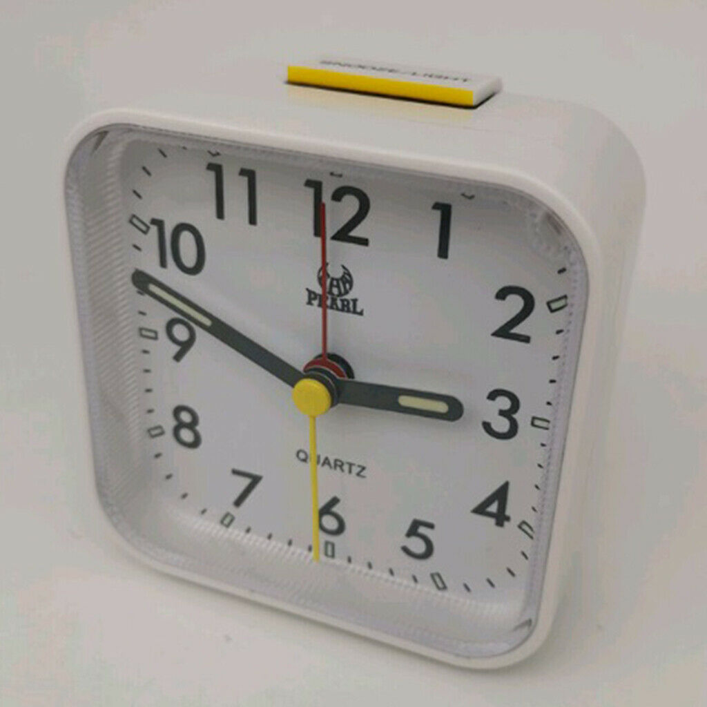 2Pcs Travel Alarm Clock Non-ticking Bedside Quartz Clock w/Night Light