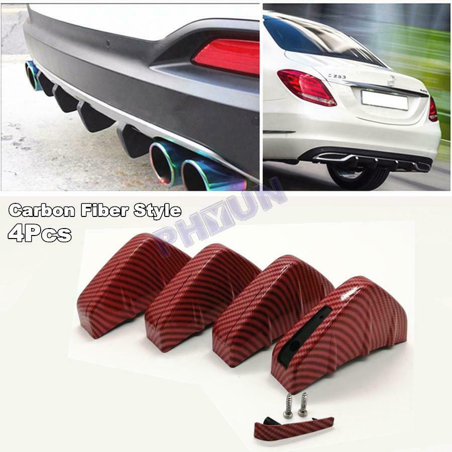 Car Rear Bumper Lower Diffuser Shark 4 Fins Spoiler Body Kits Carbon Fiber Style