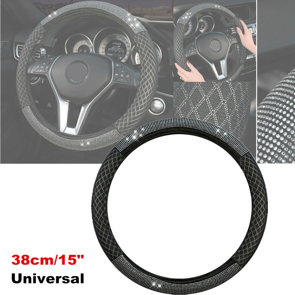 Car Truck Steering Wheel Cover 38cm/15" Shiny Rhinestone Bling Diamond Anti-skid