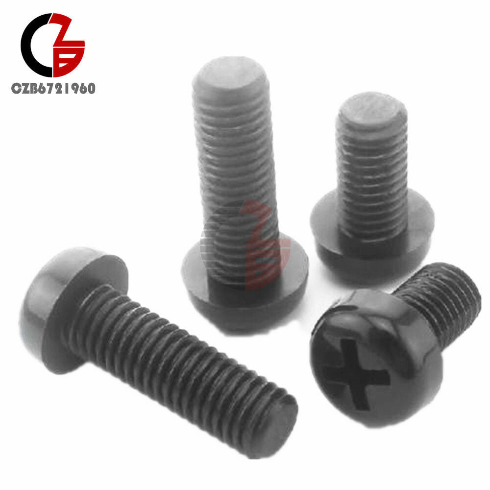 20PCS M3 x 10mm Nylon Black Round Phillips Pan Head Screws
