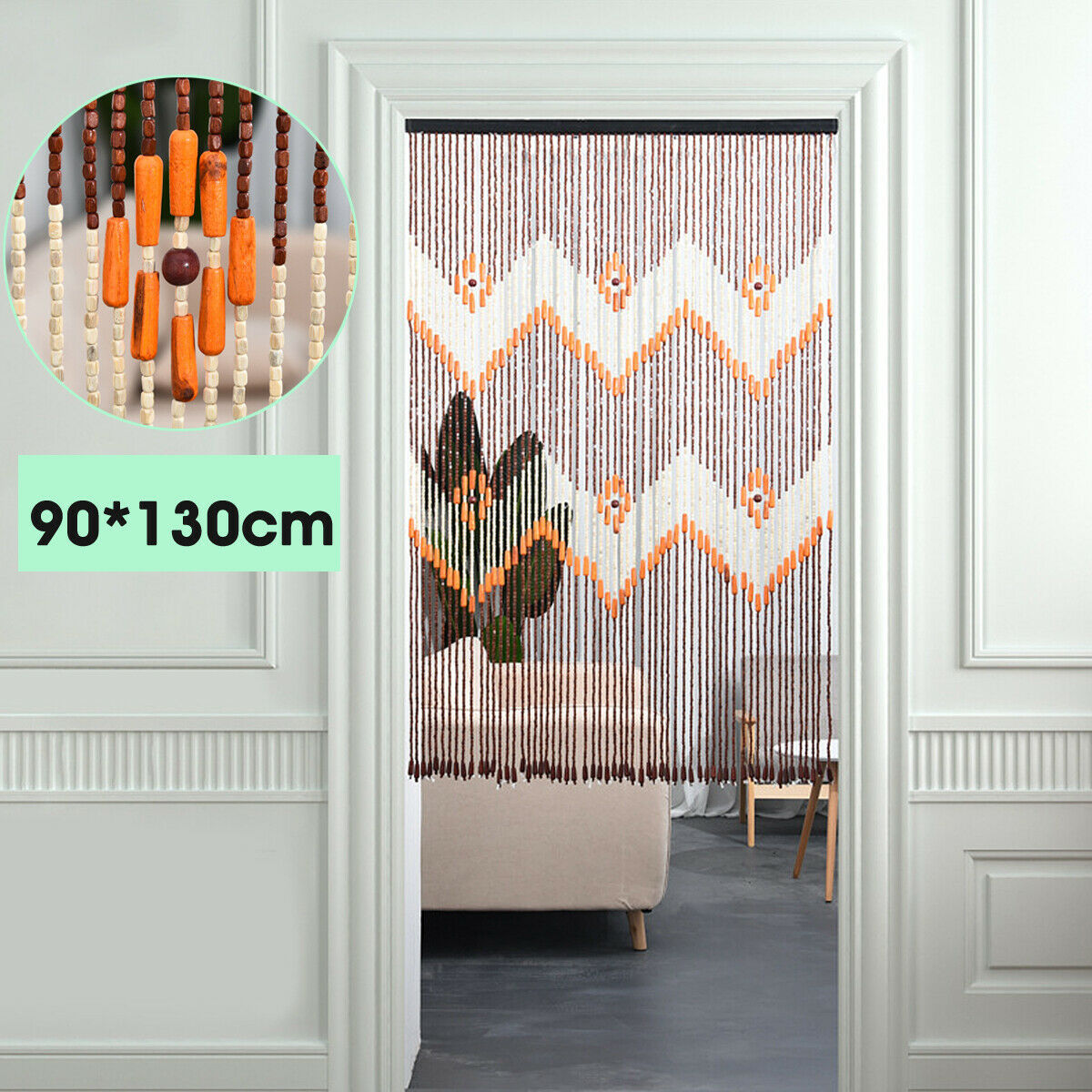 60 Line Wooden Bead Curtain Fly Screen Decor Porch Bedroom Living Room 90*130cm