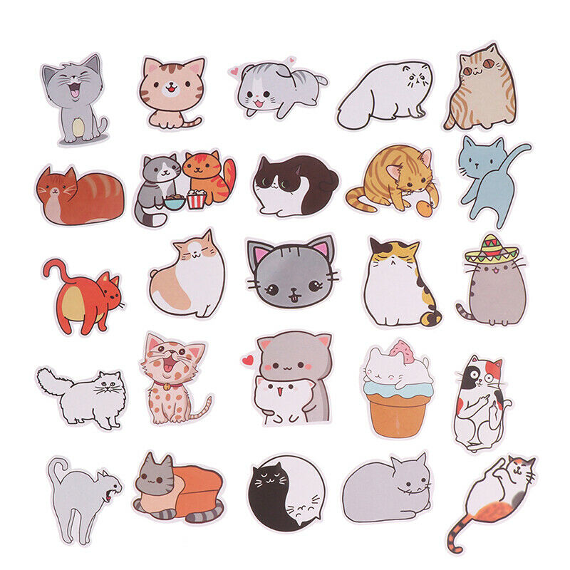 50Pcs Cute Cat Cartoon Stickers Laptop Phone Skateboard Car Suitcase Dec Fx
