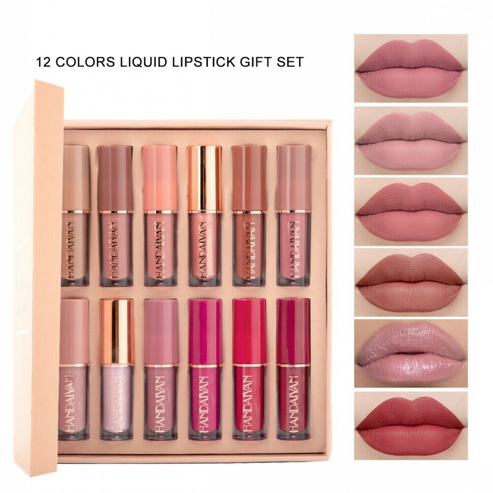 12Pcs/Box High Shine Waterproof Long-Lasting Lip Gloss +Matte Liquid Lipstick