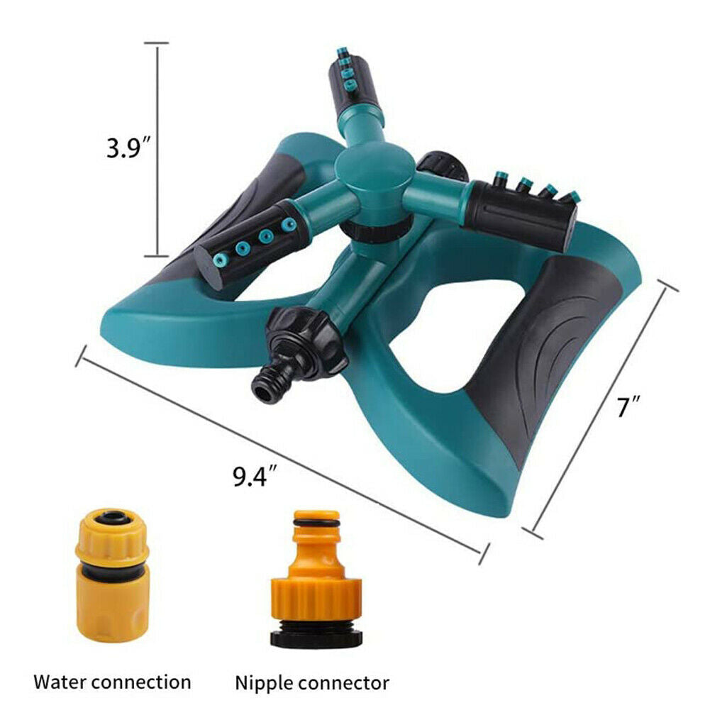 360 Degree Rotating Water Sprinkler 3 Arms Nozzles Garden Irrigation Tools @