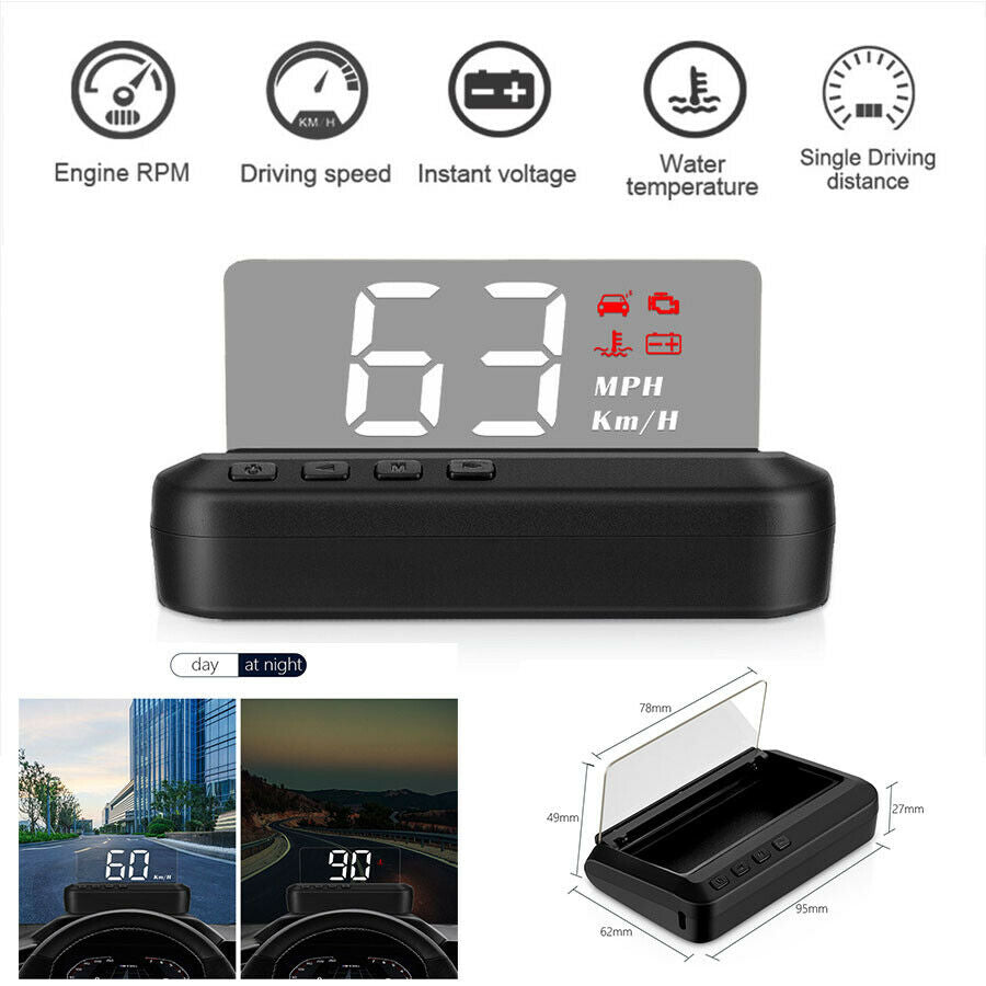 Car HUD Speedometer Head Up Display OBD2 Overspeed Tired Security Alarm KMH MPH