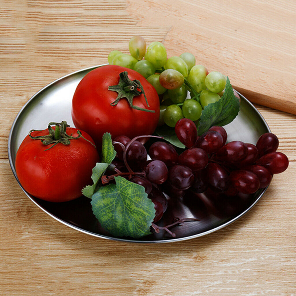 4Pcs Stainless Steel Round  Serving Tray Plate Fruit Food Dessert,