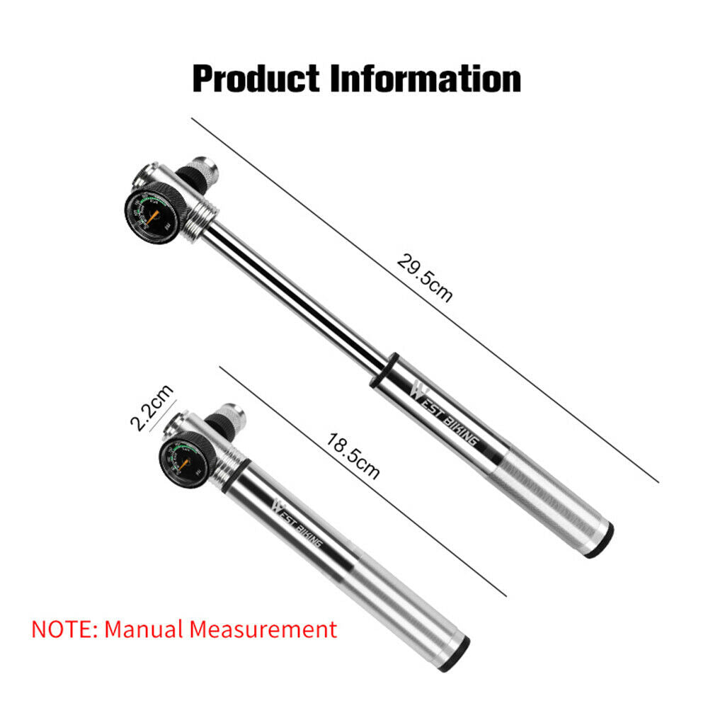 Portable Bike Pump with Gauge 300psi Presta Schrader Dual Valve Pump Black
