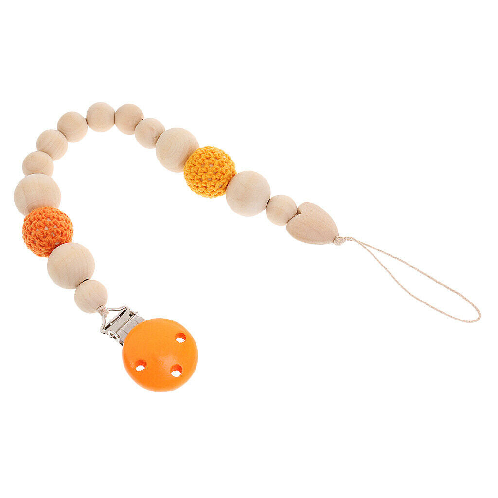 Baby Teether Beads Pacifier Chain Crocheted Wooden Beads -3