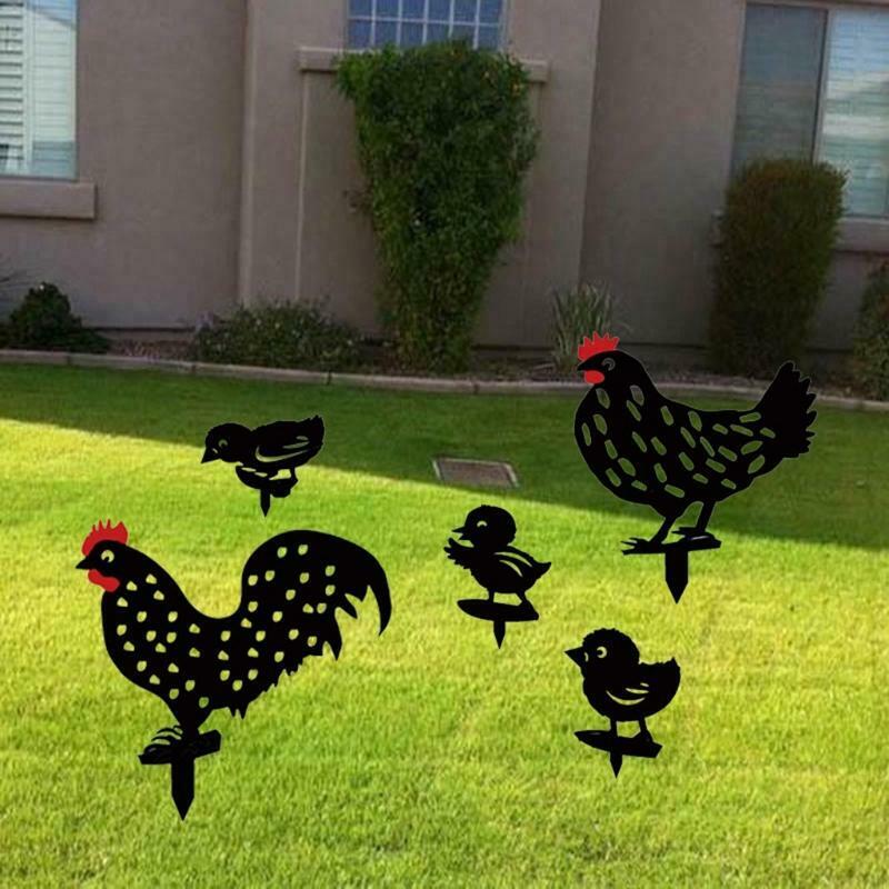 5 Pcs Hollow Rooster Chick Garden Silhouette Stakes Acrylic Backyard Decoration
