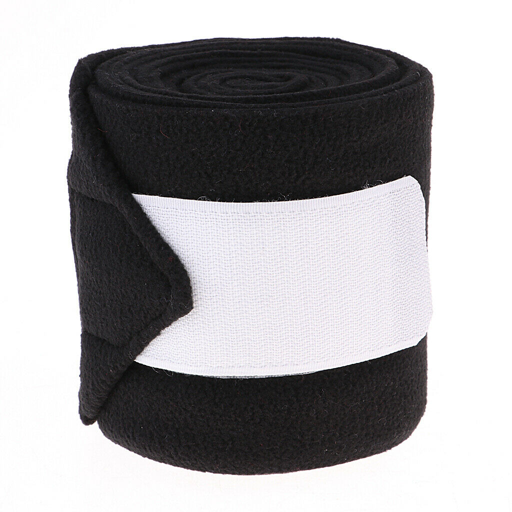 4pcs Soft Fleece Equestrian Leg Wraps Bandage for Horse Riding Racing Black
