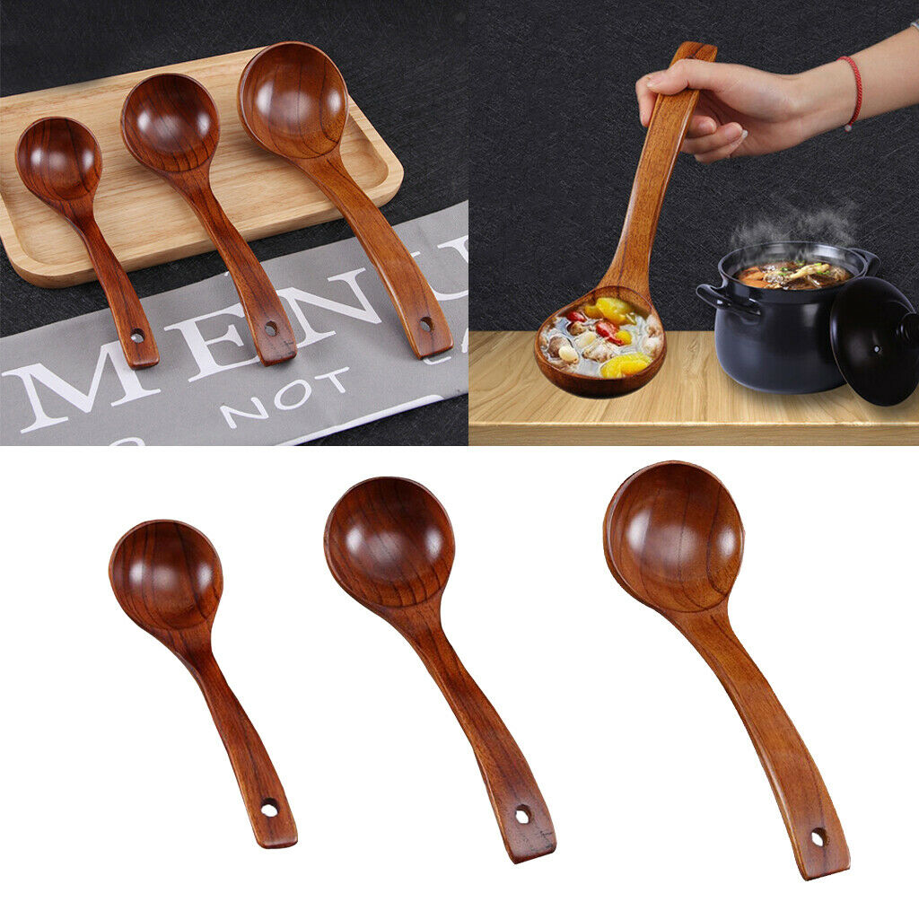 2X Natural Wooden Bamboo Ladle Scoop For Soups, Sauces, Casseroles, Porridge S