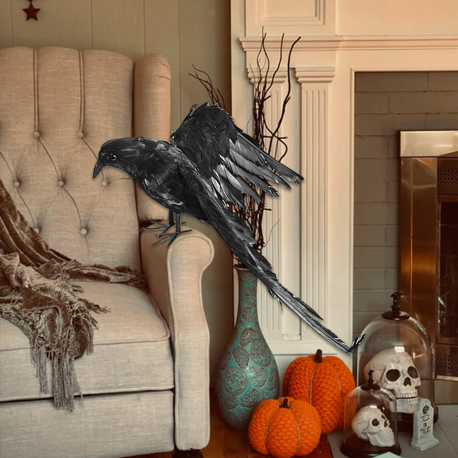 Vivid Crow Handmade Foam Feathered Scary Hunting Prop Garden Scarecrow 1pc