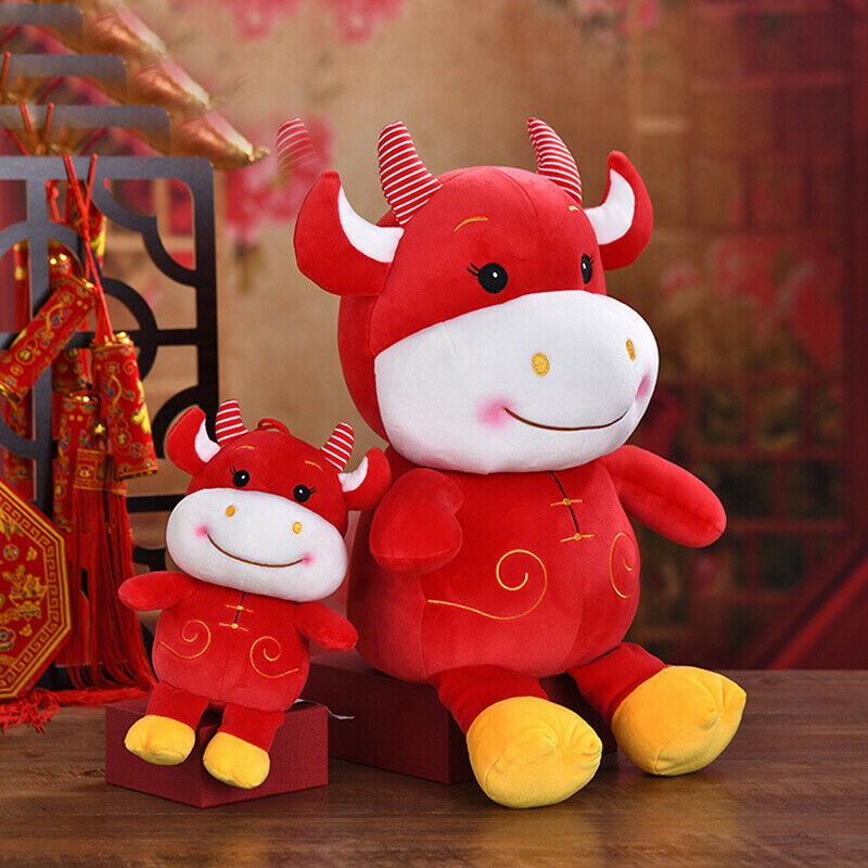 22cm 2021 New Year Chinese Zodiac Ox Cattle Plush Toys Cute Red Cow Masco.l8