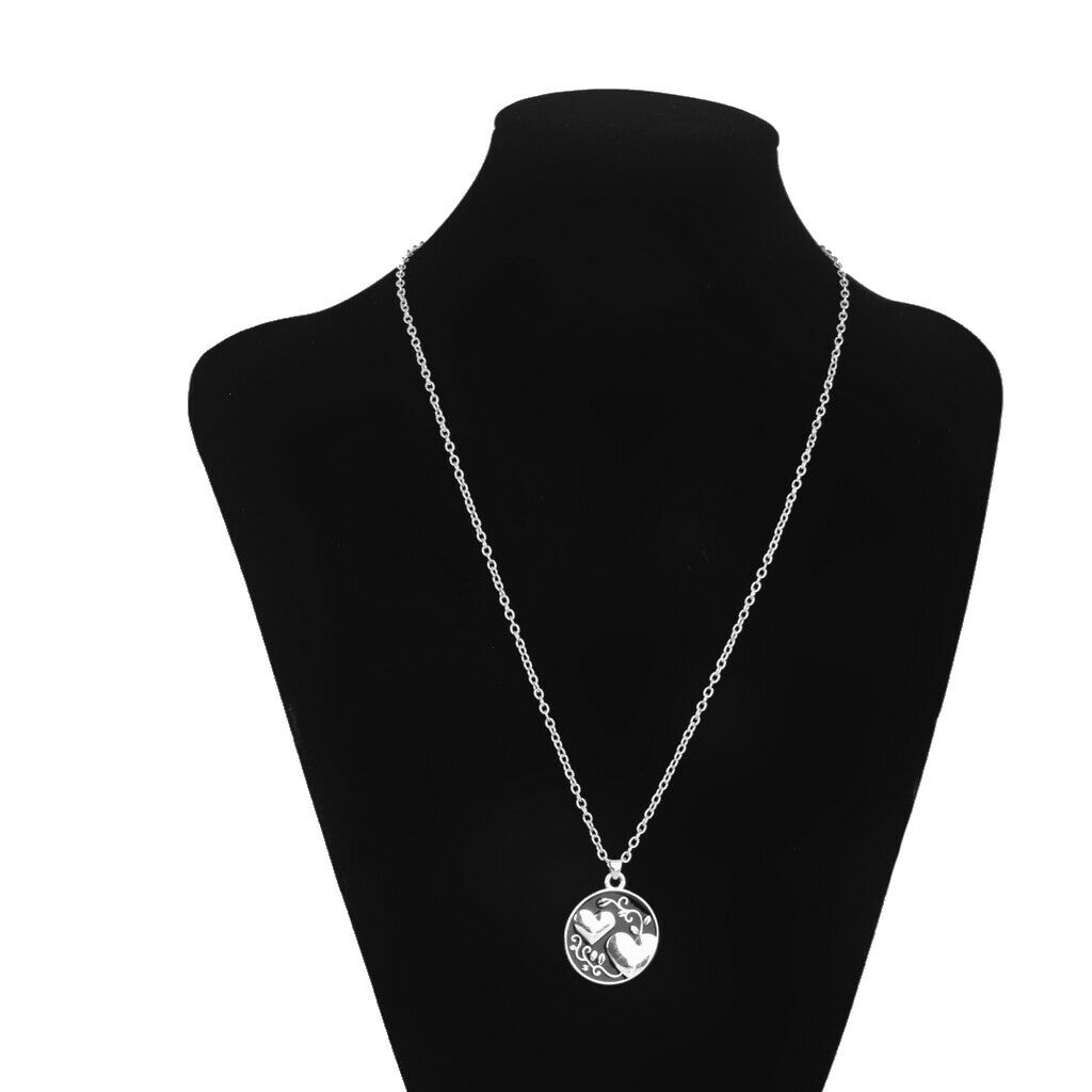 Fashion Charm Leaves Double Heart Round Pendant Chain Necklace Jewelry