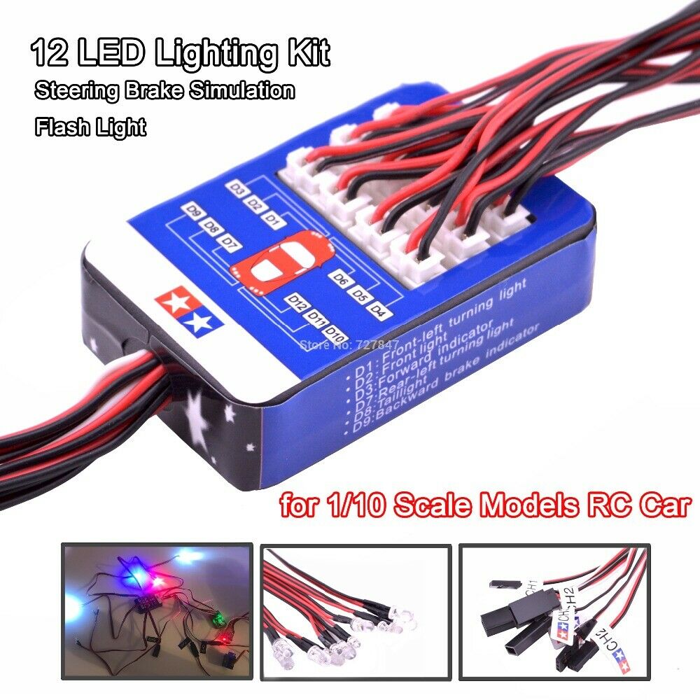 12 LED Lighting Kit Steering Brake Simulation Flash Light for 1/10 Tamiya HSP