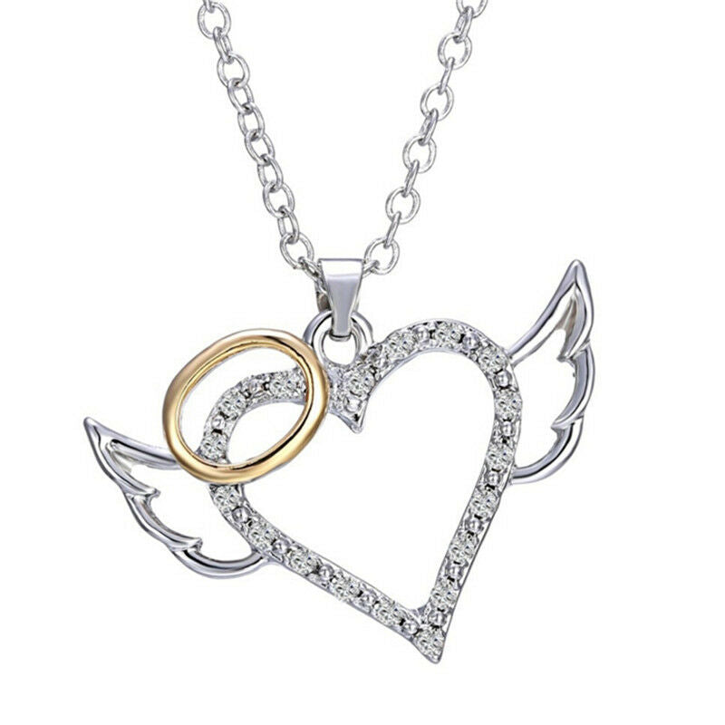Angel Wings Love Heart Pendant Necklace Jewelry Chain Necklace H XGA Rf