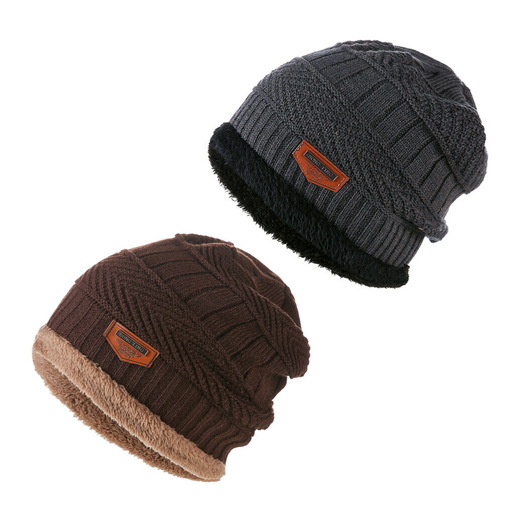2PCS Winter Beanie Hat, Classic Warm Thick Fleece Lined