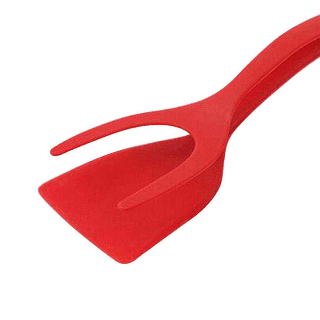 Grip Flip Egg Spatula Tongs Non-stick Fried Egg Tuner for French Toast Red
