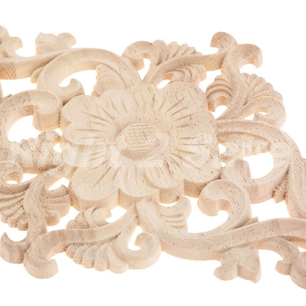 Unpainted Woodcarved Corner Onlay Applique Floral Frame Furniture Decoration 1pc