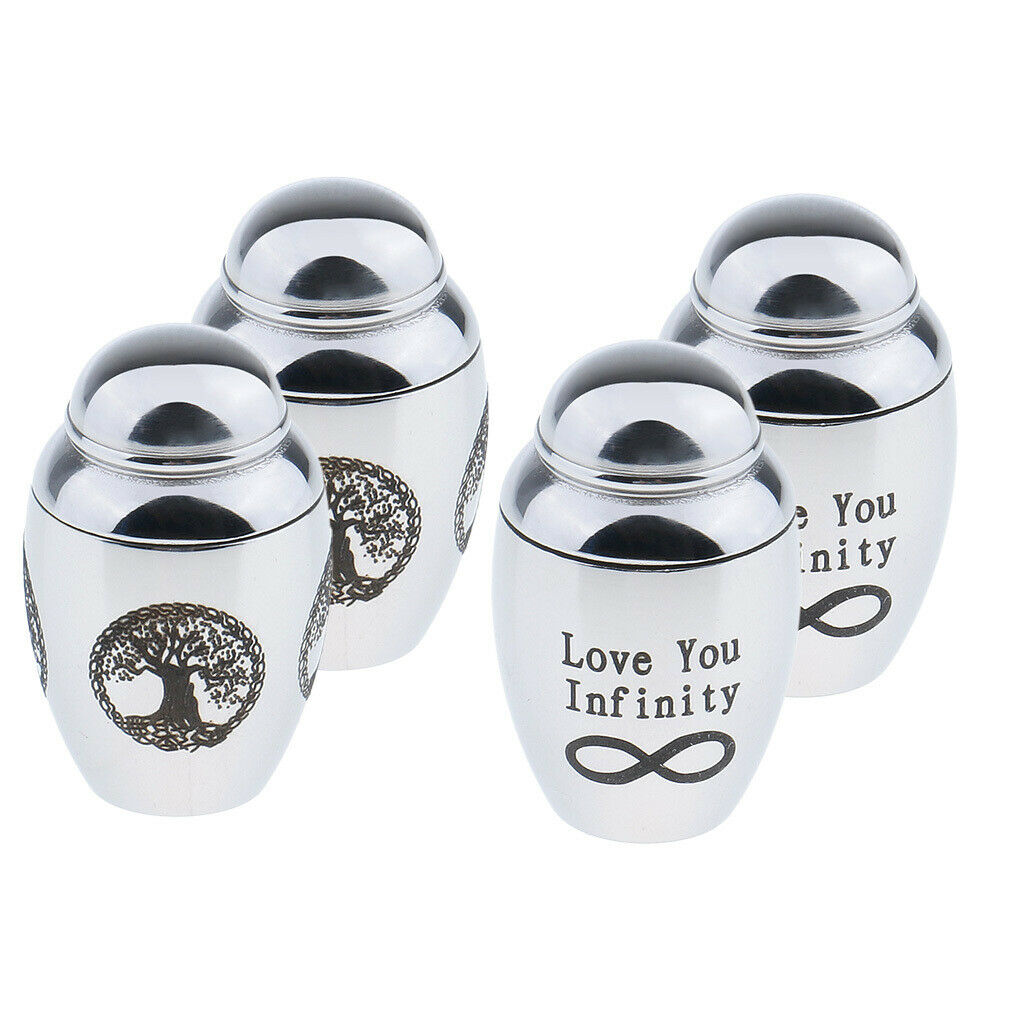 4 Pieces Stainless Steel Cremation Urn Memorial Jar Tree Of Life Love You