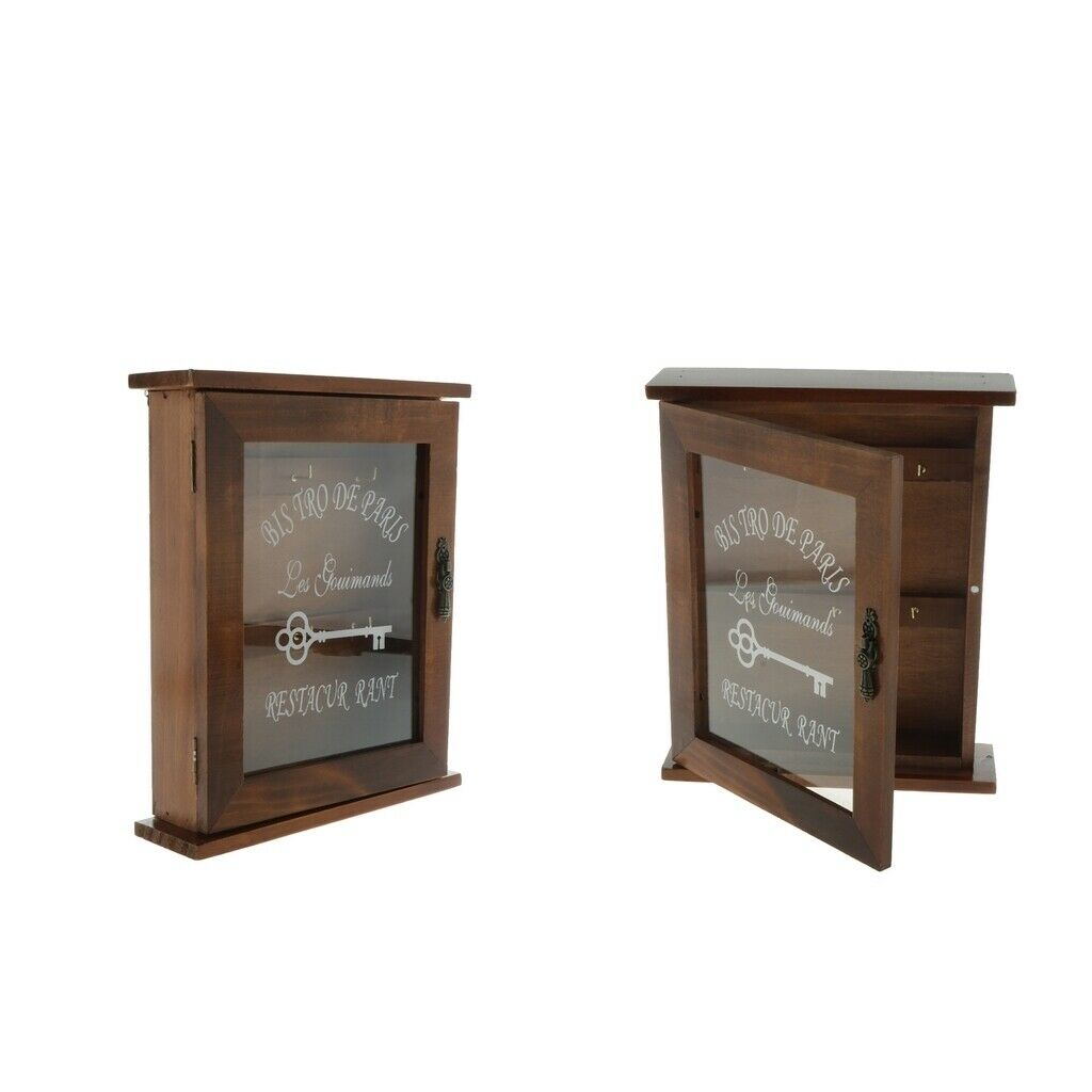 2x Wooden Key Storage Box with Wooden Key , Wall Mounted, 6 Types, Brown