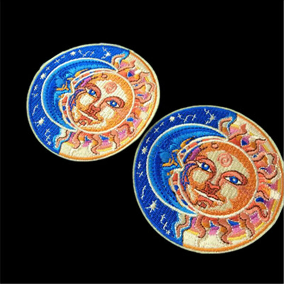 2PCS Moon and Sun Patch for Clothing Iron on Embroidered Sew Applique Cute Patch