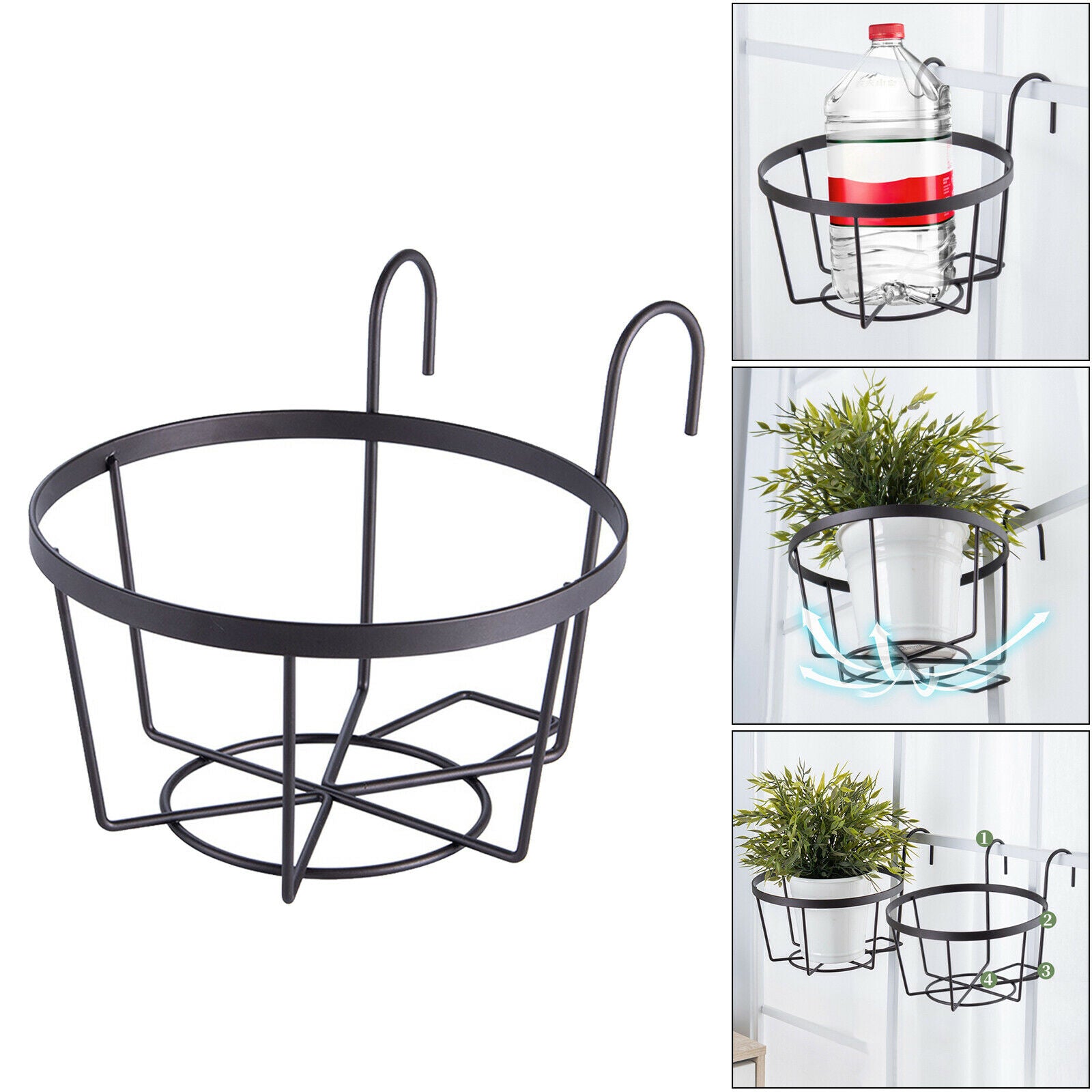 Iron Balcony Planters Railing Hanging Basket for Porch Indoor Outdoor Decor