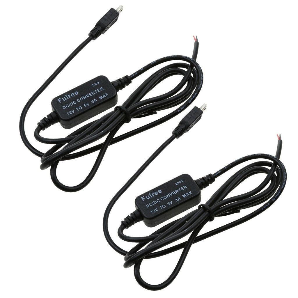 2x DC 12V to 5V Mini USB Wire Cable Car Charger for Camera Recorder DVR 1m