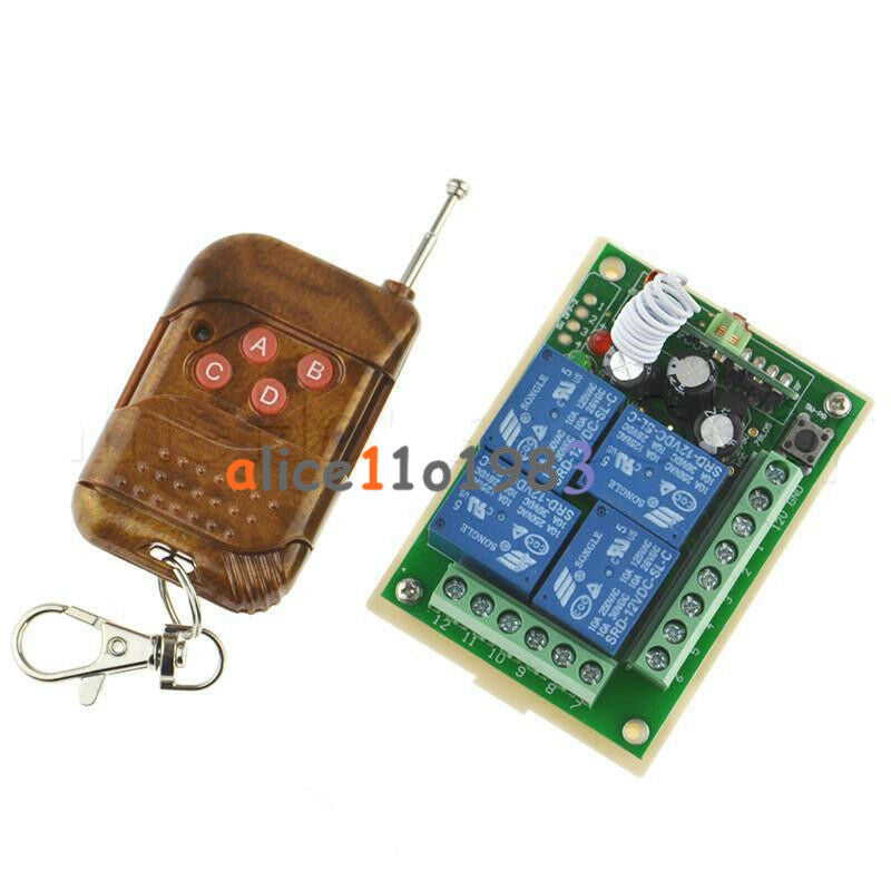 DC 12V 4 Channels Wireless Remote Control Switch Peach Wood Transmitter Receiver